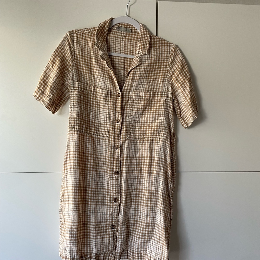 Everlane Checkered Button-Down Linen Dress